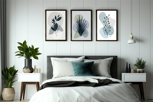 Abstract Botanical Serenity Wall Frame Set – Cool Minimal Bloom 🌿🩵