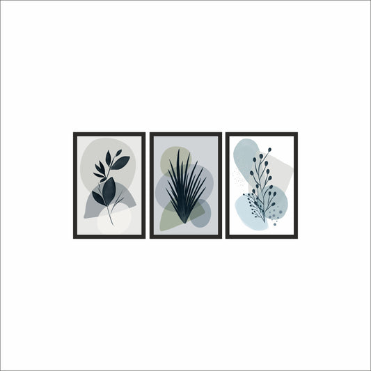 Abstract Botanical Serenity Wall Frame Set – Cool Minimal Bloom 🌿🩵