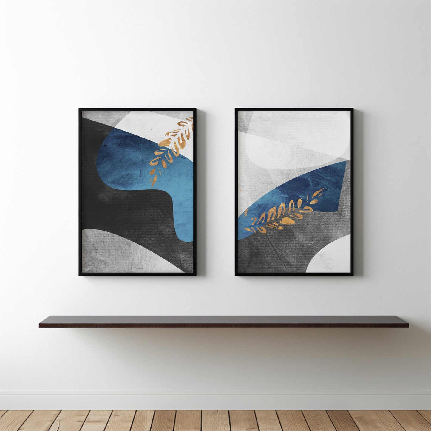 Azure Gold Abstract Wall Frame Set – Bold Minimal Luxury 💙✨