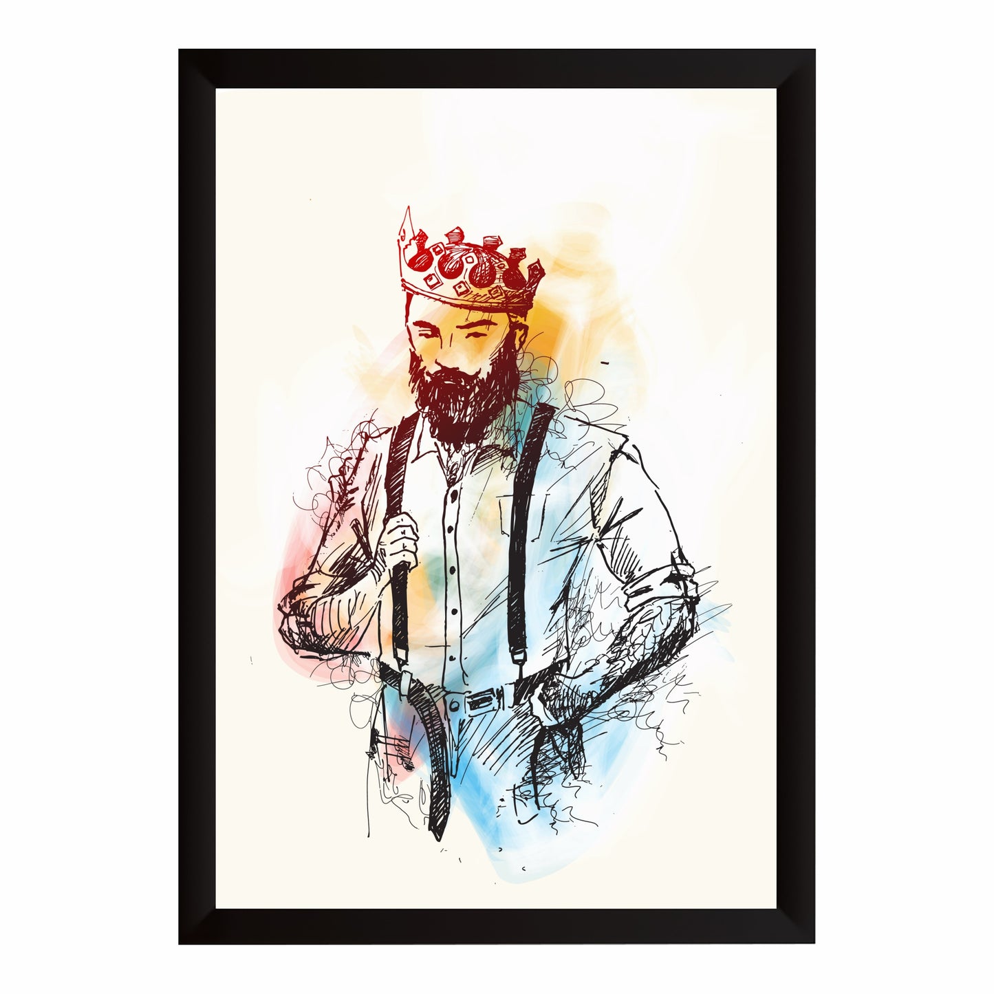 Royal Bearded Man Wall Art | Artistic Sketch Portrait Artwork