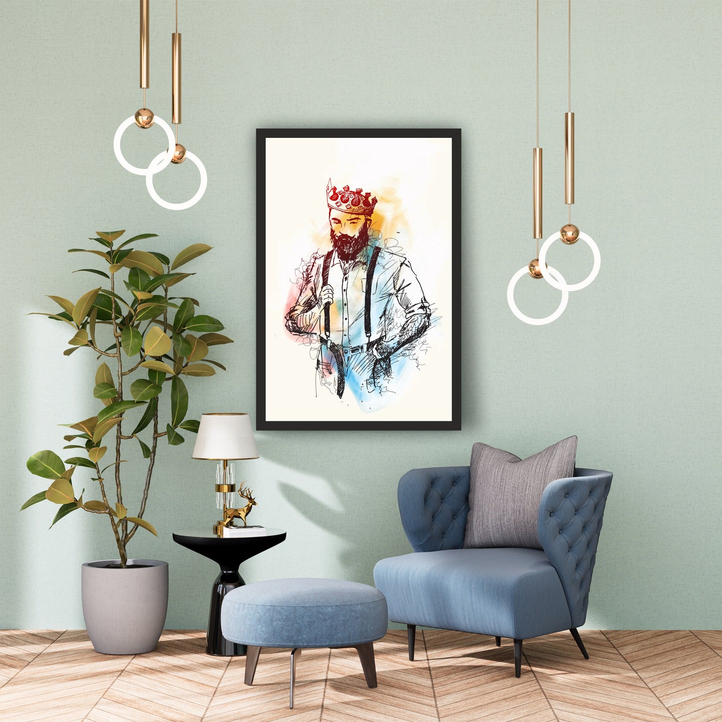 Royal Bearded Man Wall Art | Artistic Sketch Portrait Artwork