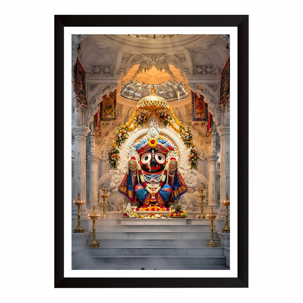 Lord Jagannath Wall Art | Shri Jagannath Temple Darshan | Puri Jagannath Idol HD Print | Hindu Spiritual Framed Wall Decor