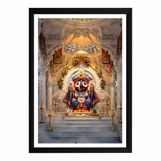 Lord Jagannath Wall Art | Shri Jagannath Temple Darshan | Puri Jagannath Idol HD Print | Hindu Spiritual Framed Wall Decor