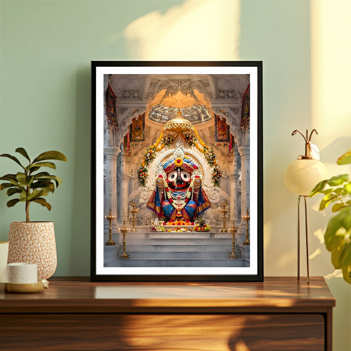 Lord Jagannath Wall Art | Shri Jagannath Temple Darshan | Puri Jagannath Idol HD Print | Hindu Spiritual Framed Wall Decor