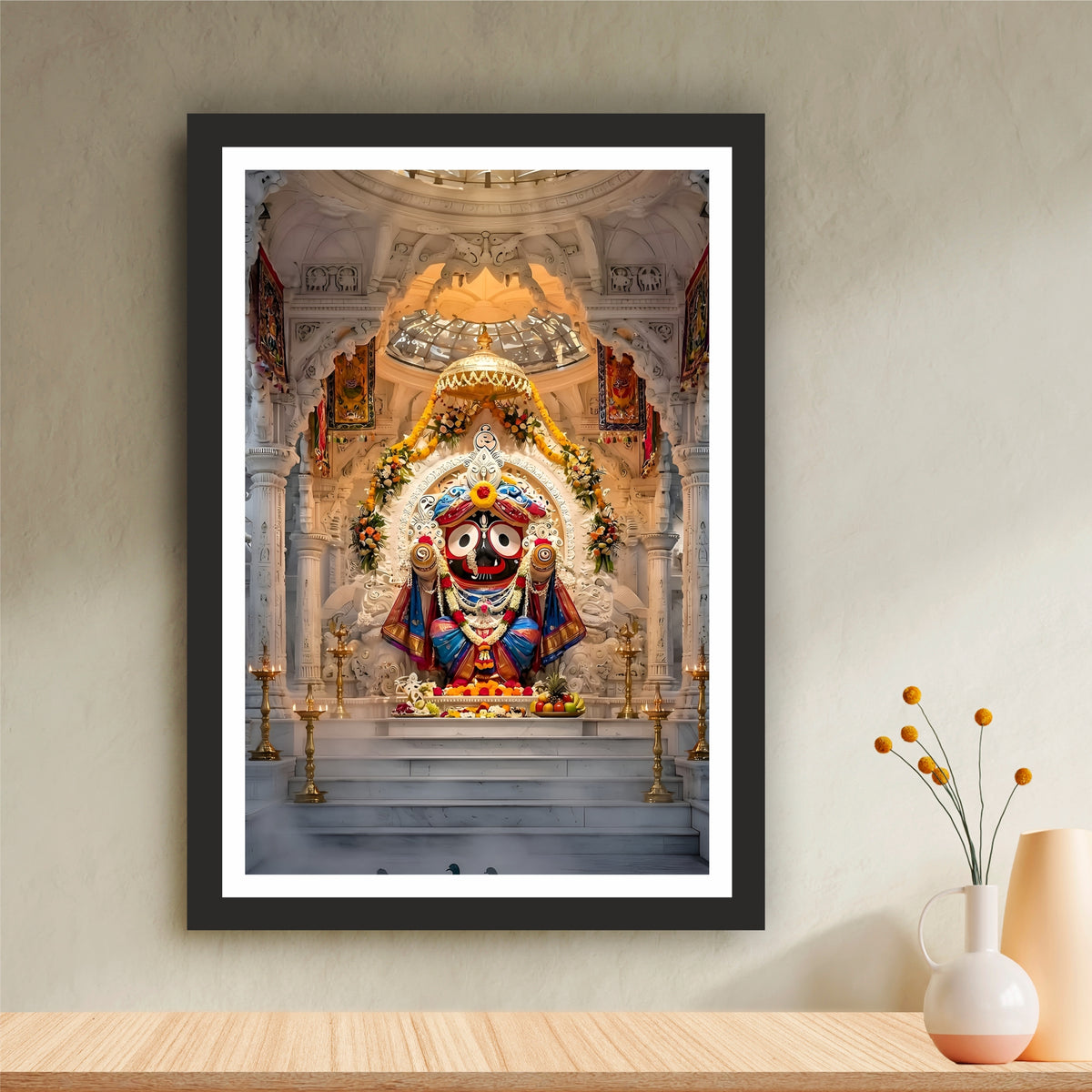 Lord Jagannath Wall Art | Shri Jagannath Temple Darshan | Puri Jagannath Idol HD Print | Hindu Spiritual Framed Wall Decor