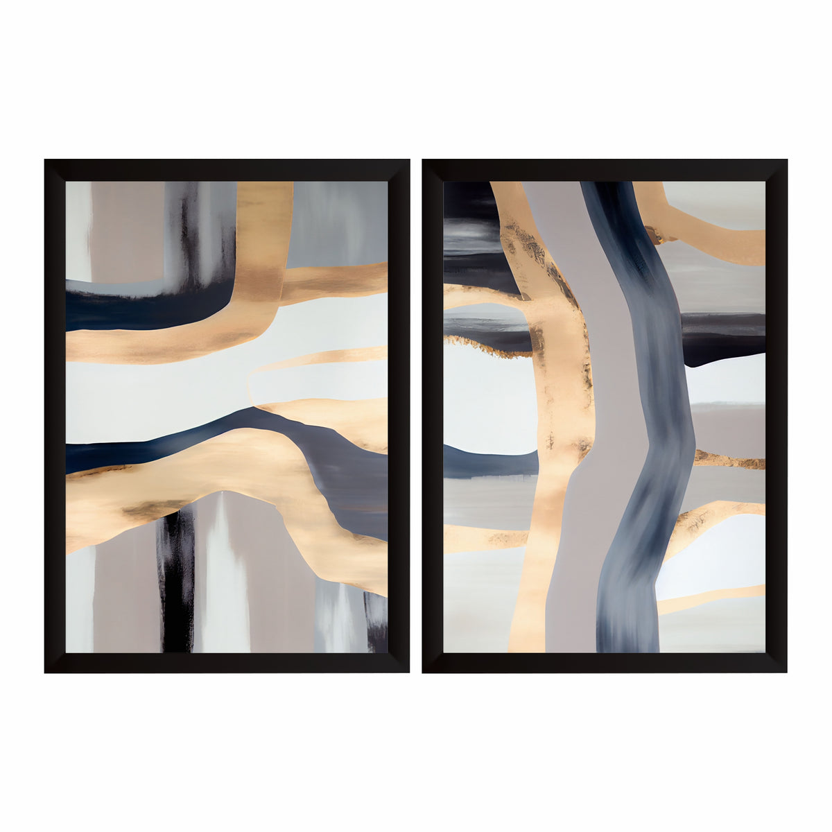 Abstract Gold Blue Wall Art Set | Modern Luxury Minimalist Decor