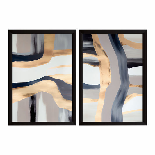 Abstract Gold Blue Wall Art Set | Modern Luxury Minimalist Decor