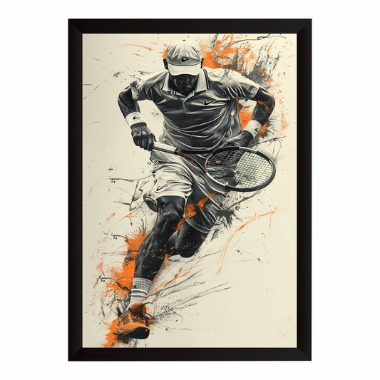 Modern Tennis Player Wall Art | Dynamic Tennis Racket Sports Artwork | Motivational Athletic Poster with Black Frame | Sports Room & Gym Décor | HD Framed Print