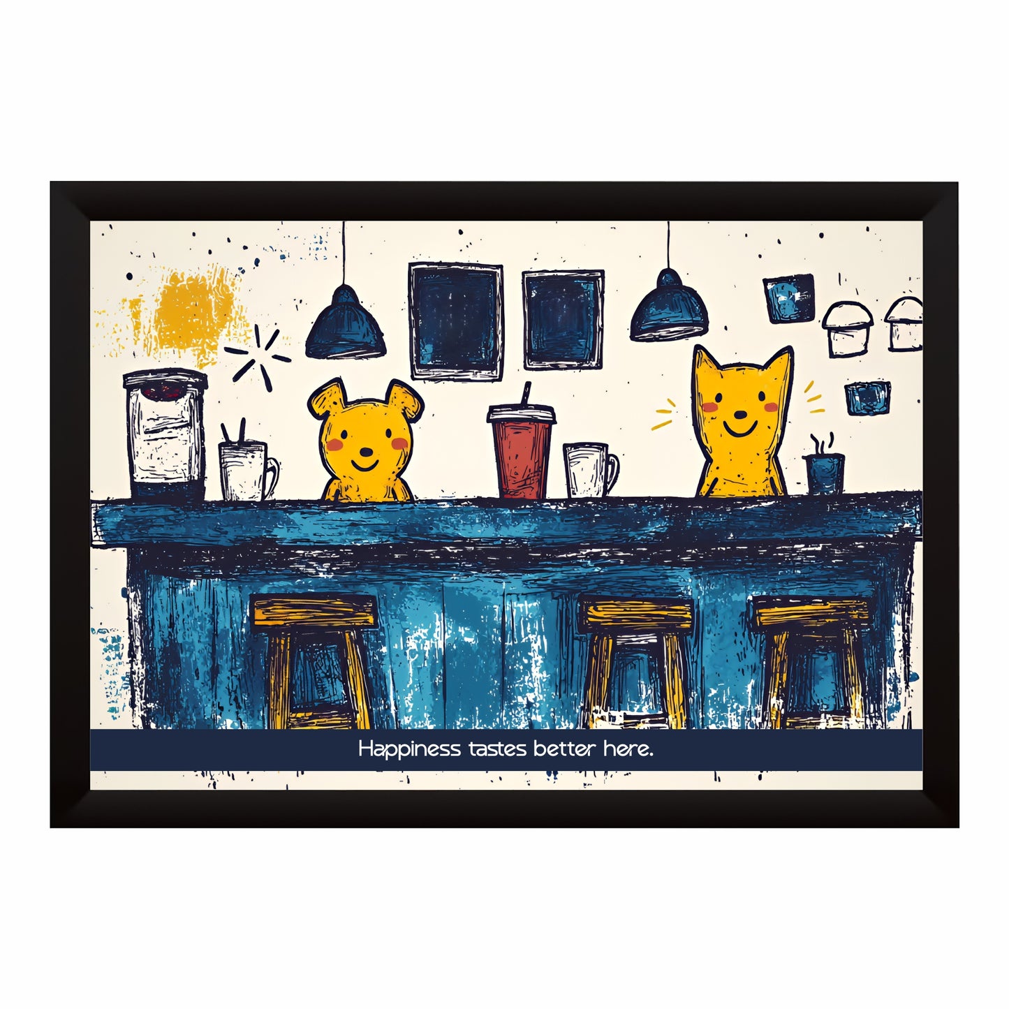 Happiness Coffee Wall Art | Cute Café Canvas Print | Coffee Shop & Kitchen Decor