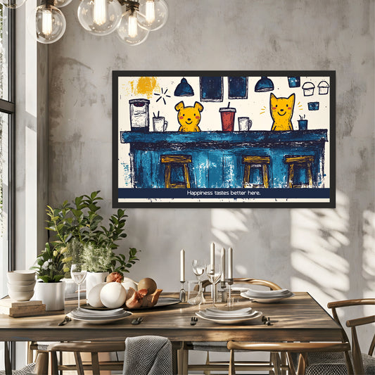 Happiness Coffee Wall Art | Cute Café Canvas Print | Coffee Shop & Kitchen Decor