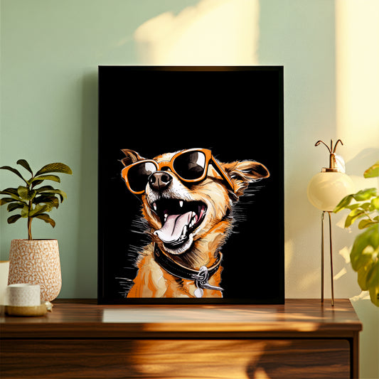 Dog Wall Art | Cool Dog with Sunglasses | Funny Pet Artwork | Framed Dog Lover Wall Decor