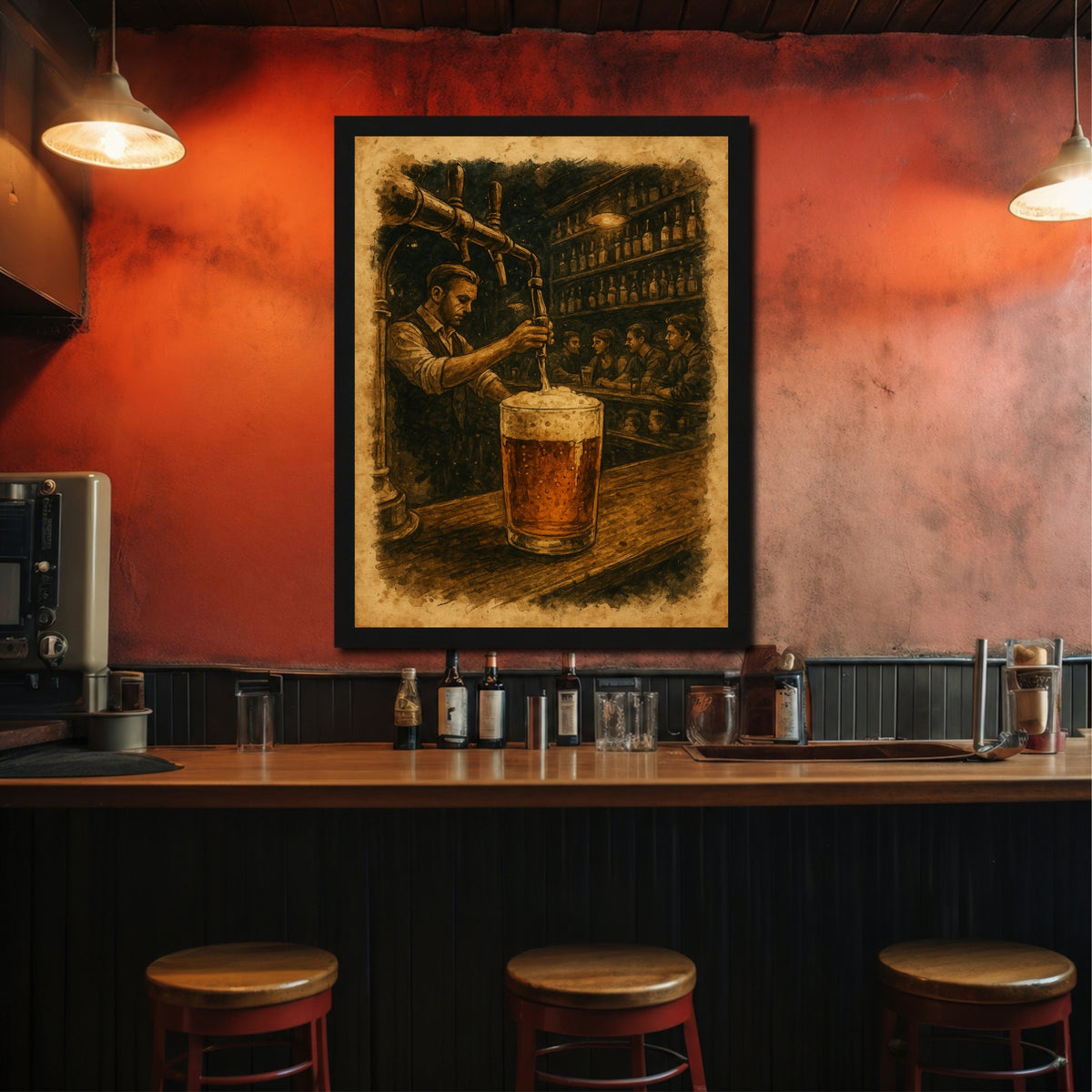 Beer Pub Wall Art | Framed Vintage Beer Artwork | Bartender & Bar Décor | Beer Lover Gift
