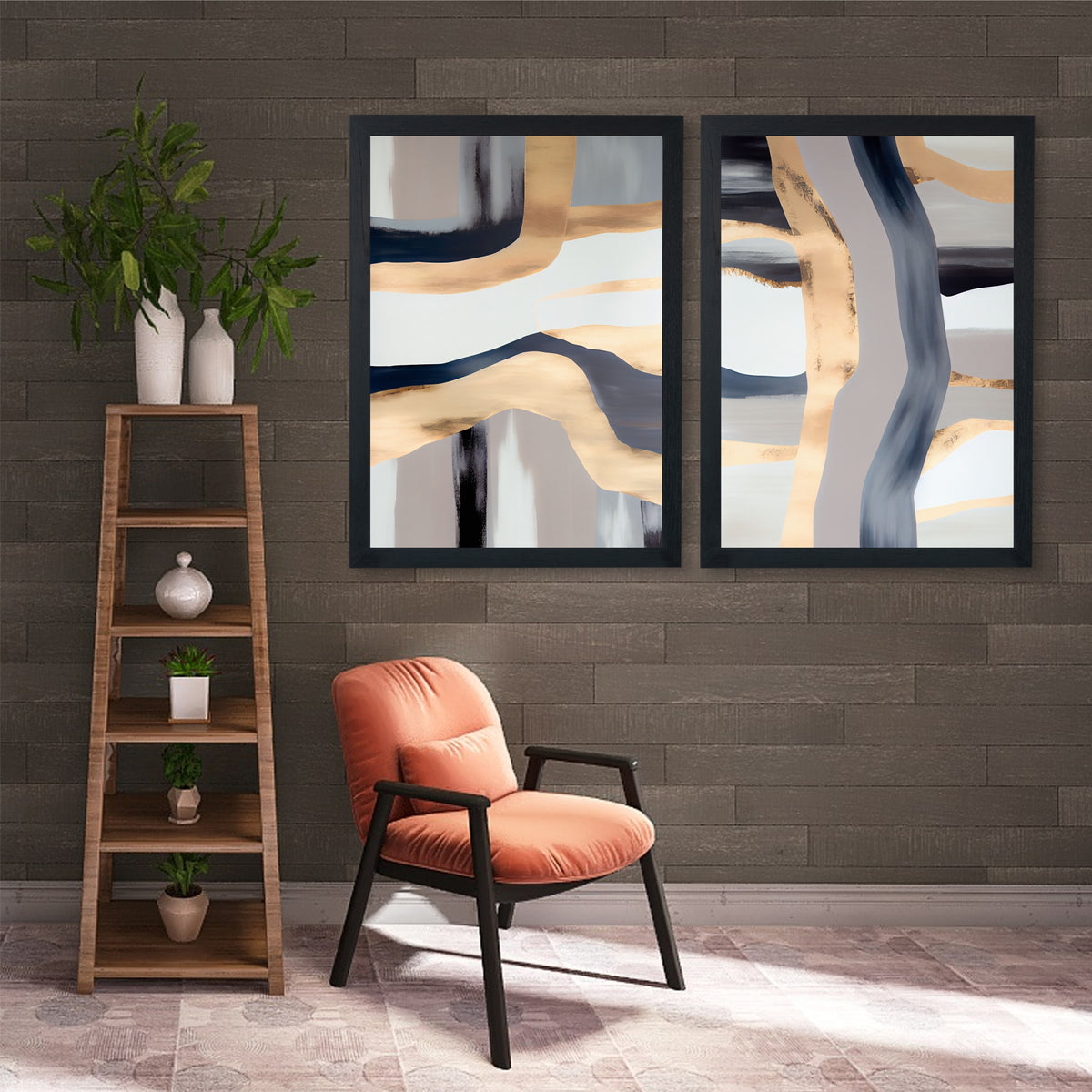 Abstract Gold Blue Wall Art Set | Modern Luxury Minimalist Decor