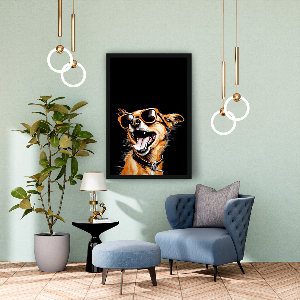Dog Wall Art | Cool Dog with Sunglasses | Funny Pet Artwork | Framed Dog Lover Wall Decor