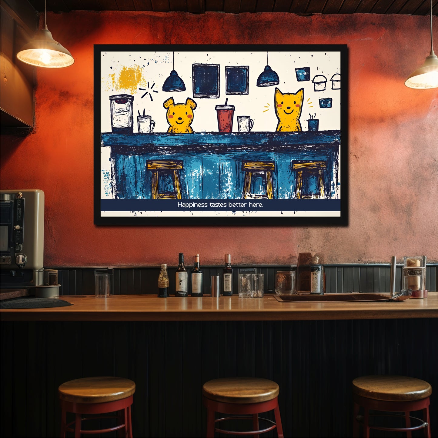 Happiness Coffee Wall Art | Cute Café Canvas Print | Coffee Shop & Kitchen Decor