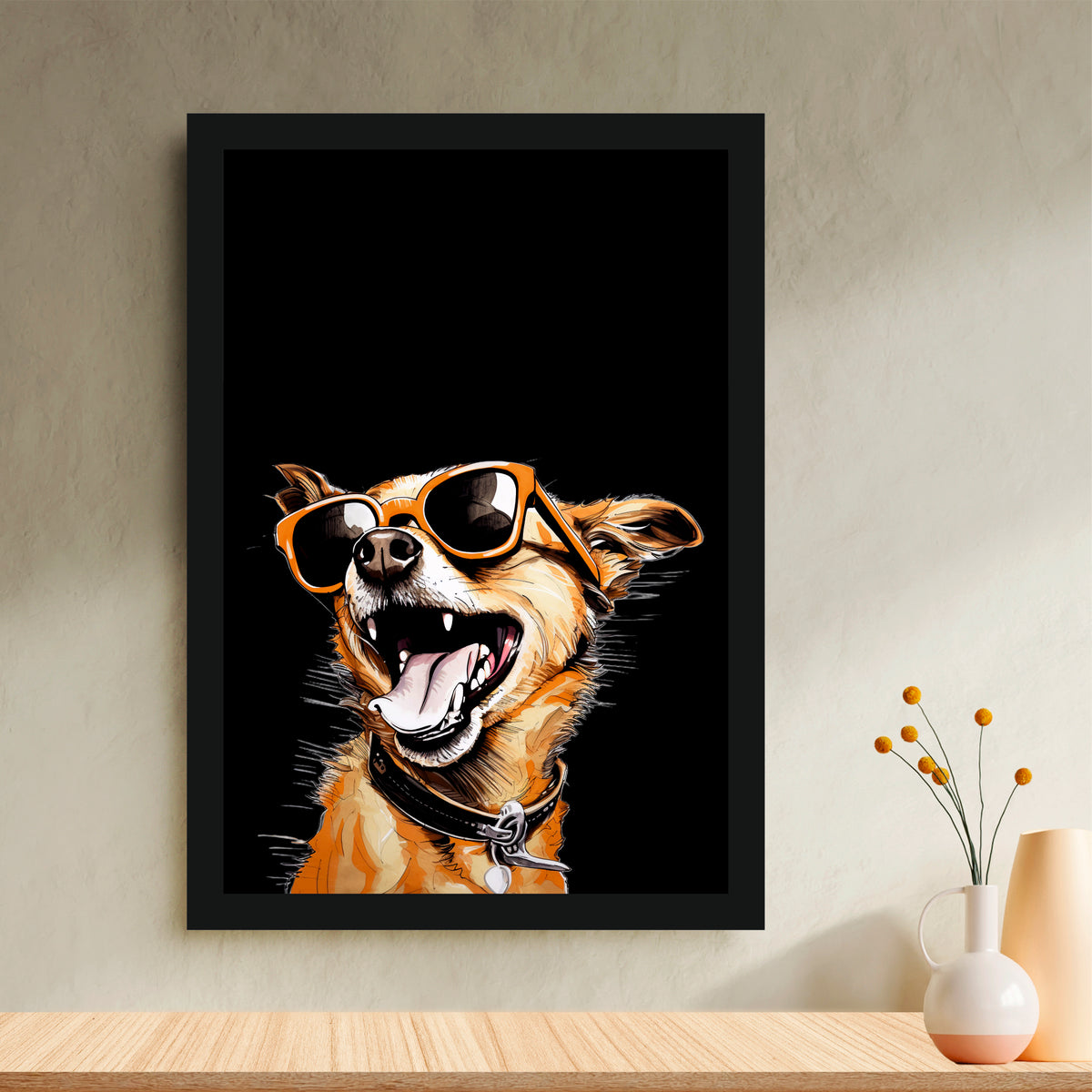 Dog Wall Art | Cool Dog with Sunglasses | Funny Pet Artwork | Framed Dog Lover Wall Decor