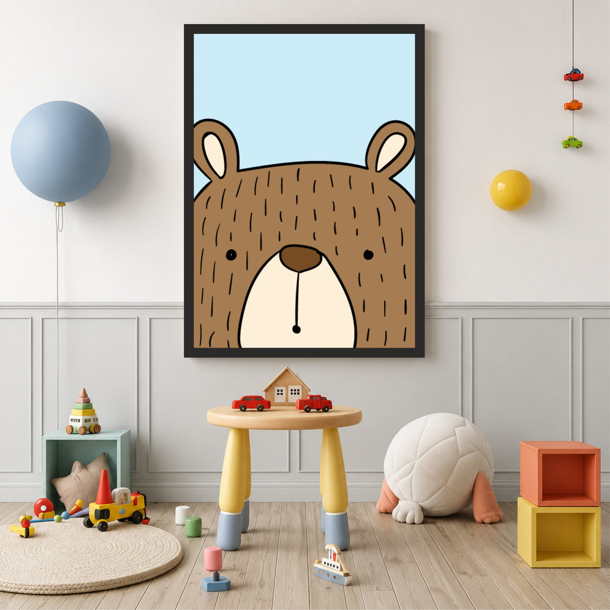 Cute Bear Wall Art | Minimalist Woodland Nursery Animal Print