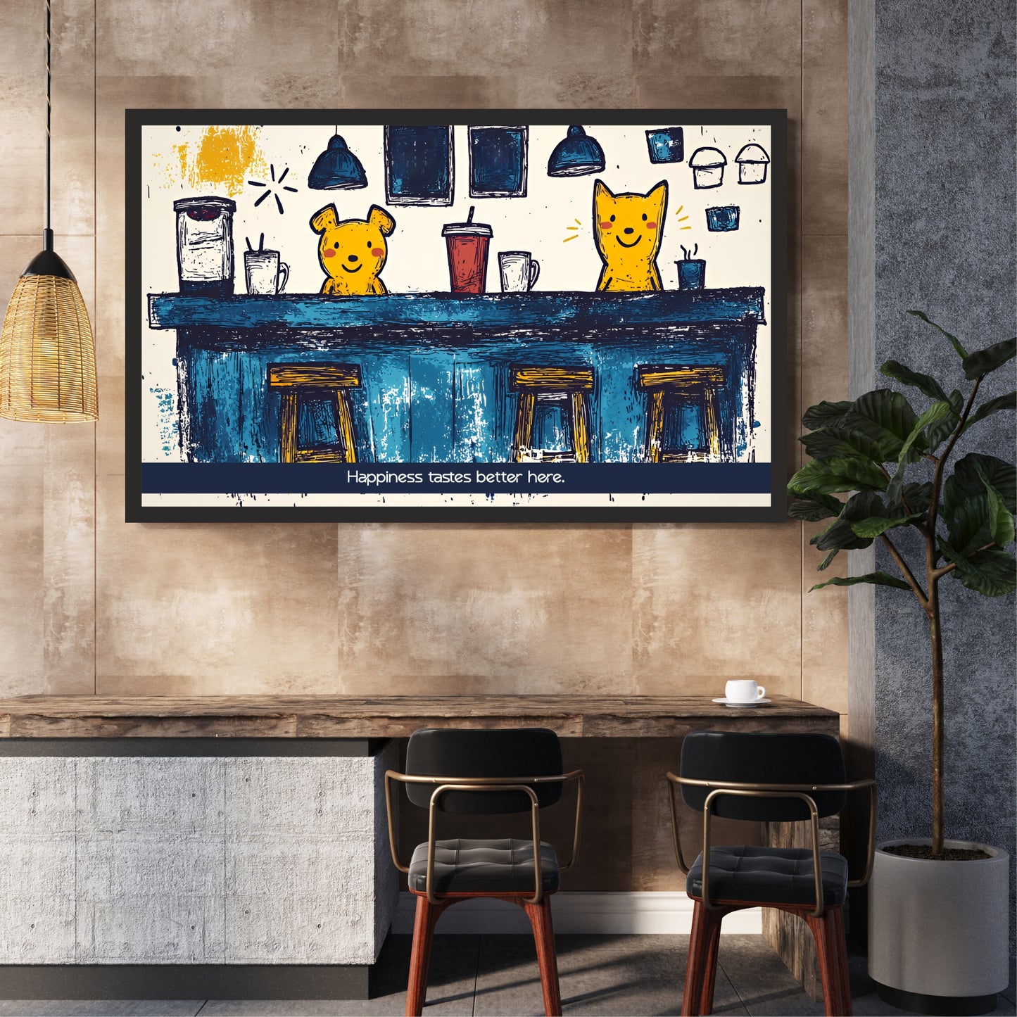 Happiness Coffee Wall Art | Cute Café Canvas Print | Coffee Shop & Kitchen Decor