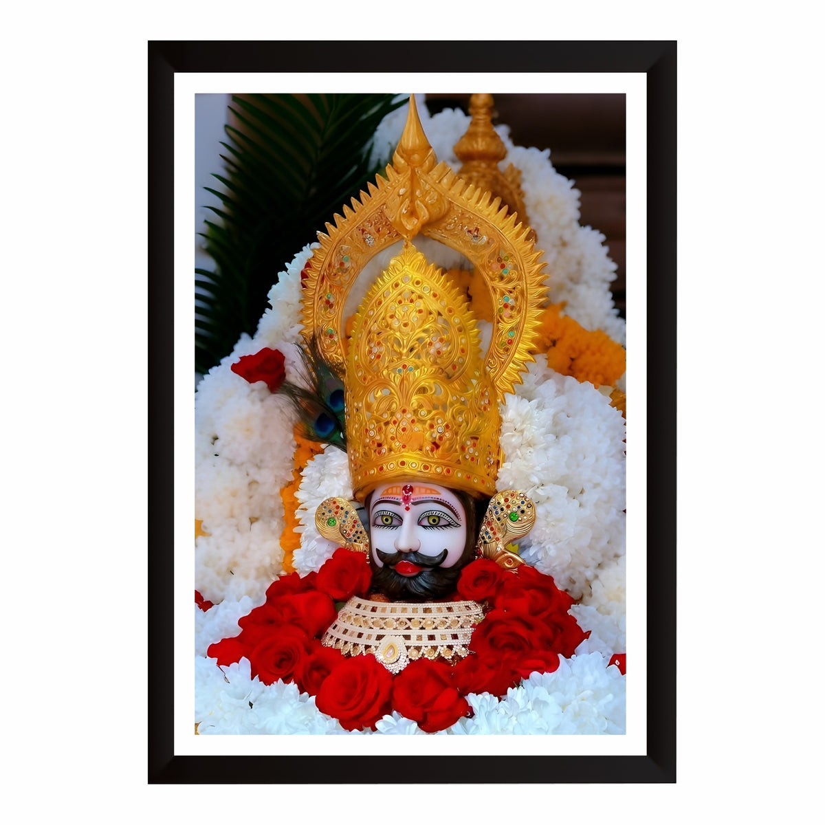 Khatu Shyam Ji Wall Art | Shri Shyam Baba HD Print | Barbarika Divine Idol | Hindu Spiritual Framed Wall Decor