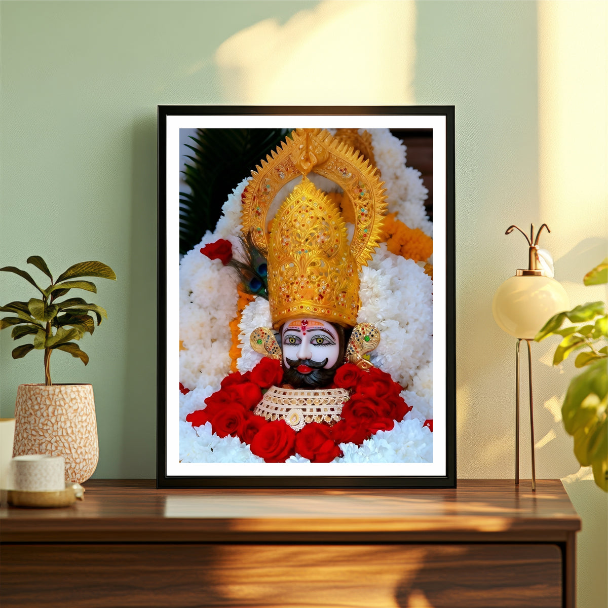 Khatu Shyam Ji Wall Art | Shri Shyam Baba HD Print | Barbarika Divine Idol | Hindu Spiritual Framed Wall Decor