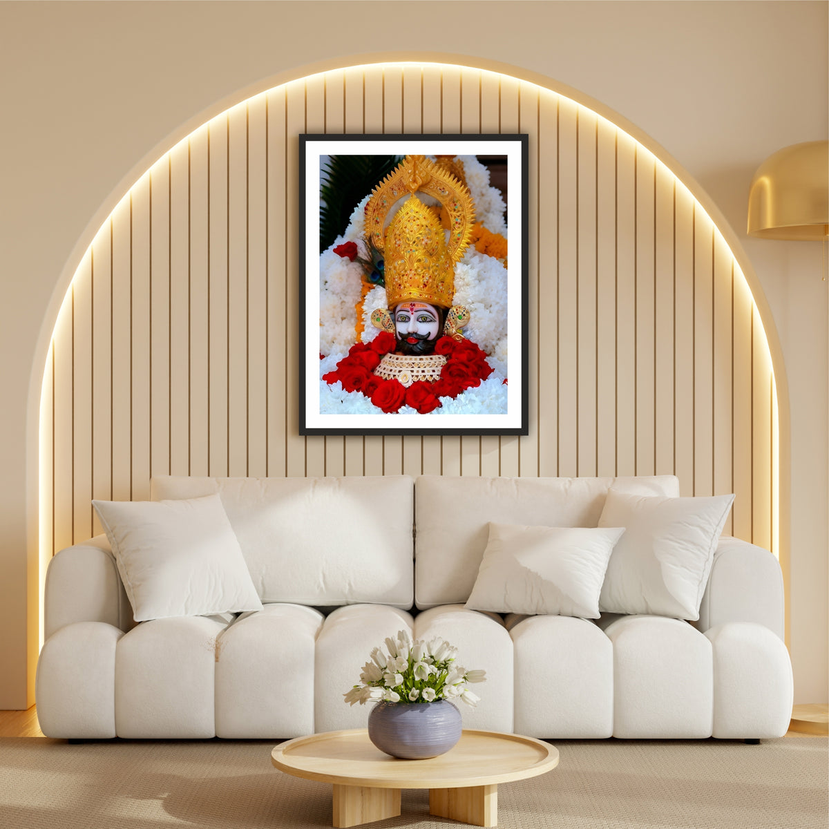 Khatu Shyam Ji Wall Art | Shri Shyam Baba HD Print | Barbarika Divine Idol | Hindu Spiritual Framed Wall Decor