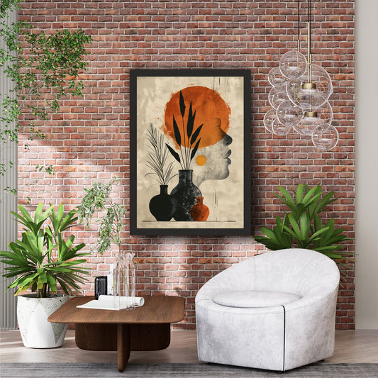 Abstract Face & Botanical Wall Art | Modern Minimalist Artwork