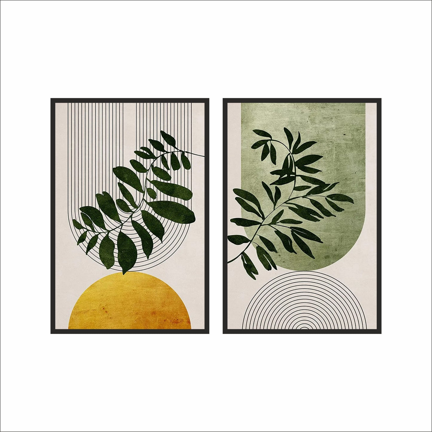 Geometric Botanical Harmony Wall Frame Set – Modern Nature Balance 🌿✨