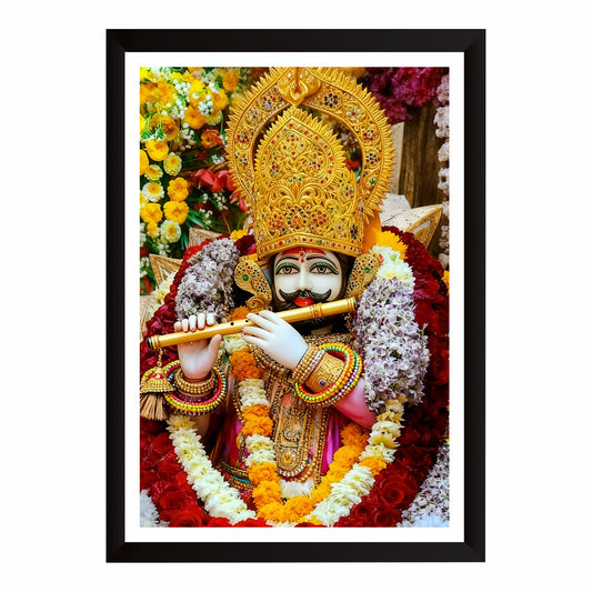 Khatu Shyam Ji Wall Art | Shri Shyam Baba Playing Flute | HD Devotional Print | Hindu Spiritual Framed Wall Decor