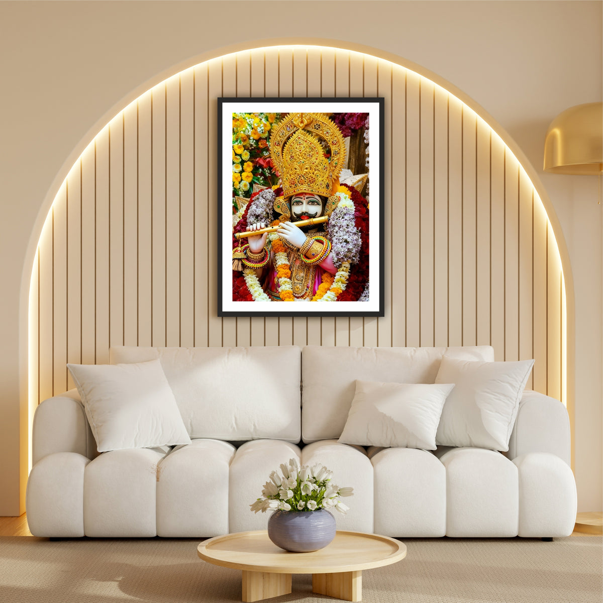 Khatu Shyam Ji Wall Art | Shri Shyam Baba Playing Flute | HD Devotional Print | Hindu Spiritual Framed Wall Decor