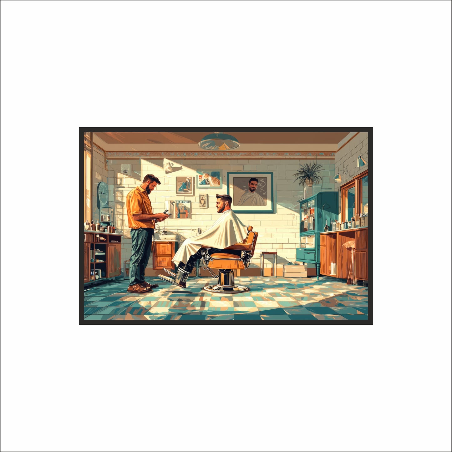 The Classic Barber Moment – Vintage Salon Artwork 💈