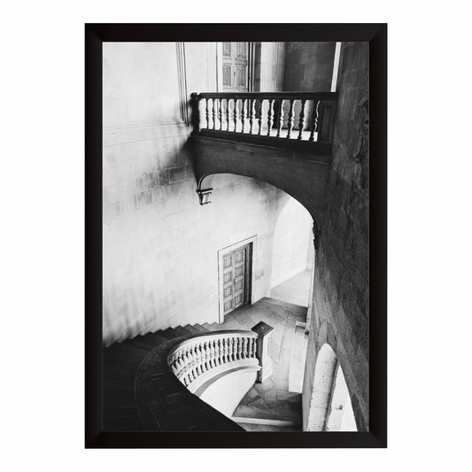 Alhambra Palace Staircase Black & White Wall Art | Vintage Architectural Photography