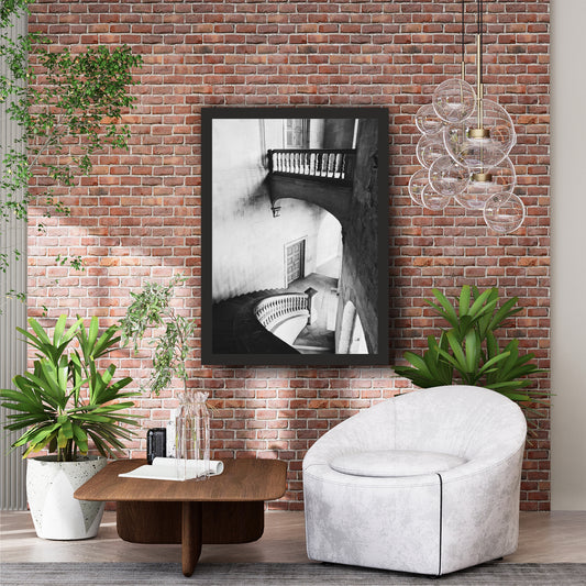 Alhambra Palace Staircase Black & White Wall Art | Vintage Architectural Photography