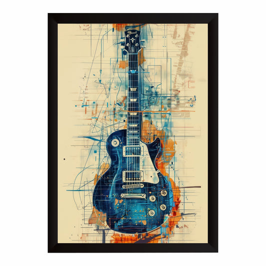 Abstract Electric Guitar Wall Art | Blue & Orange Modern Music Artwork
