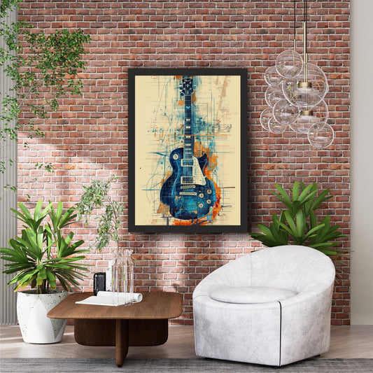 Abstract Electric Guitar Wall Art | Blue & Orange Modern Music Artwork