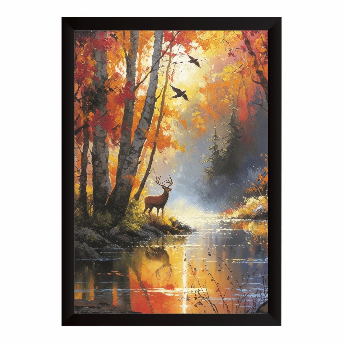Autumn Forest Deer Wall Art | Scenic Nature River