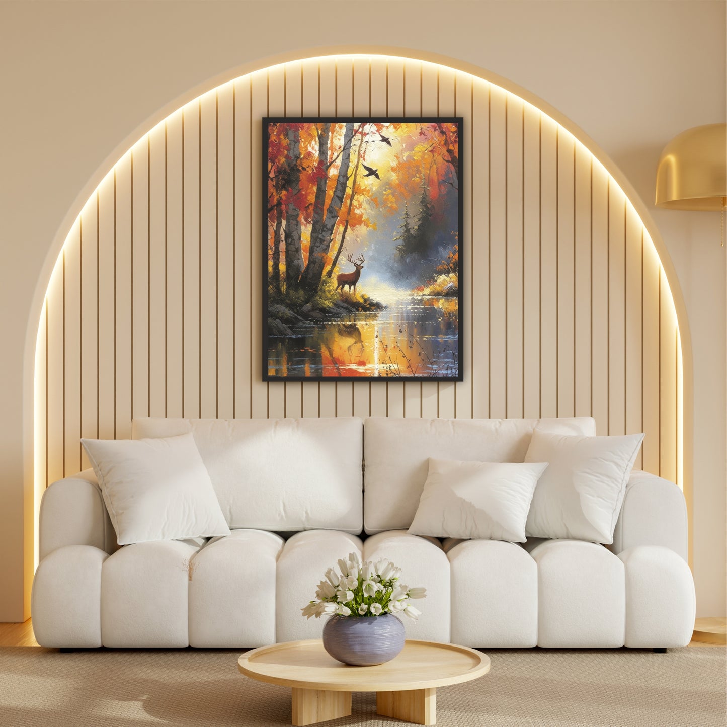 Autumn Forest Deer Wall Art | Scenic Nature River