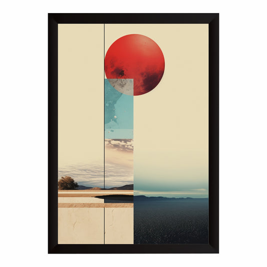 Abstract Red Sun Landscape Wall Art | Minimalist Geometric Nature Artwork