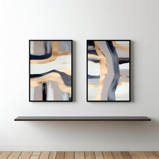 Golden Flow – Modern Abstract Harmony Wall Art ✨🎨