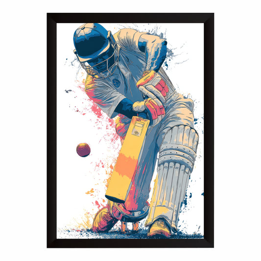 Modern Cricket Wicketkeeper Wall Art | Sports Artwork with Bat & Ball | Black Framed Print