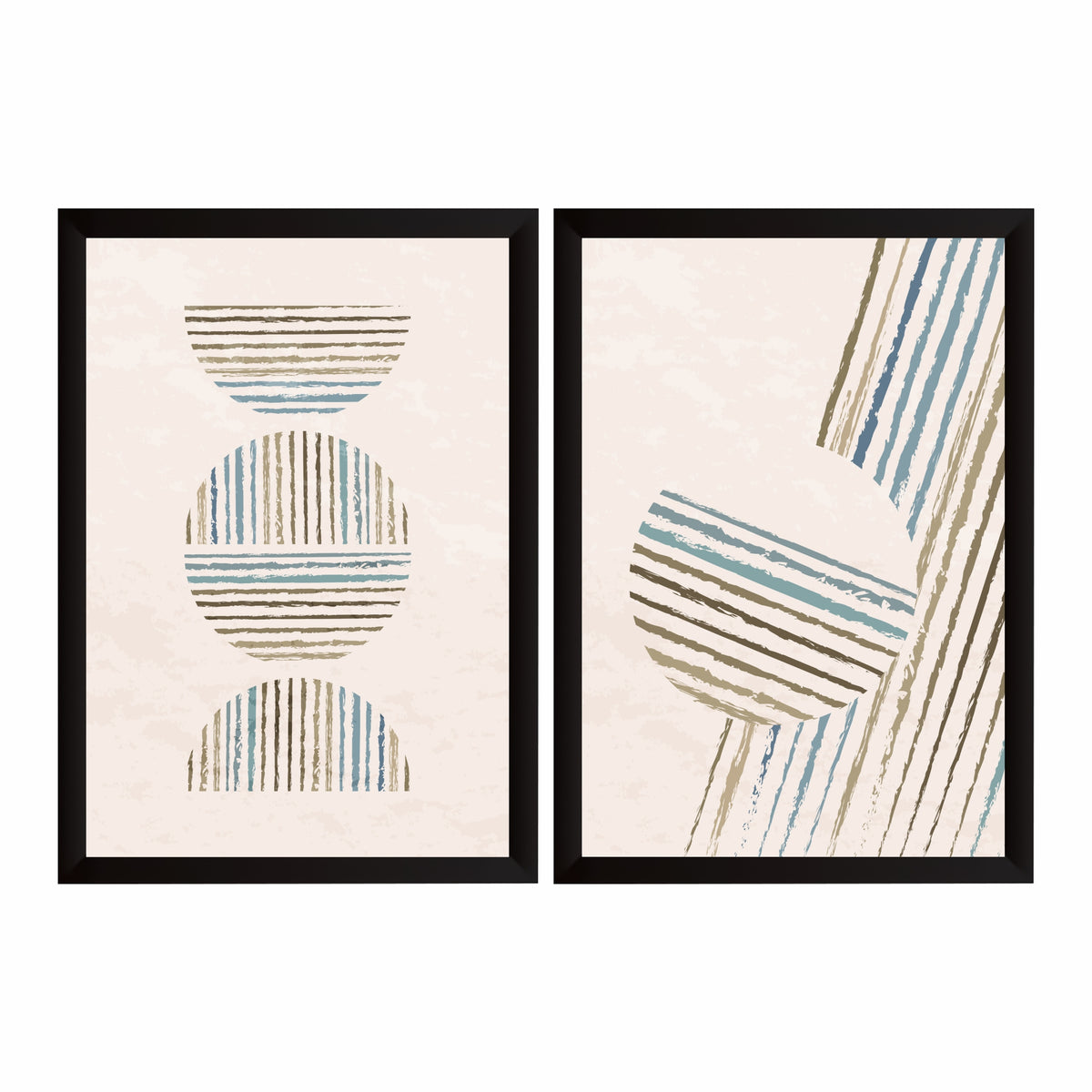 Abstract Striped Wall Art Set | Blue Beige Minimalist Decor