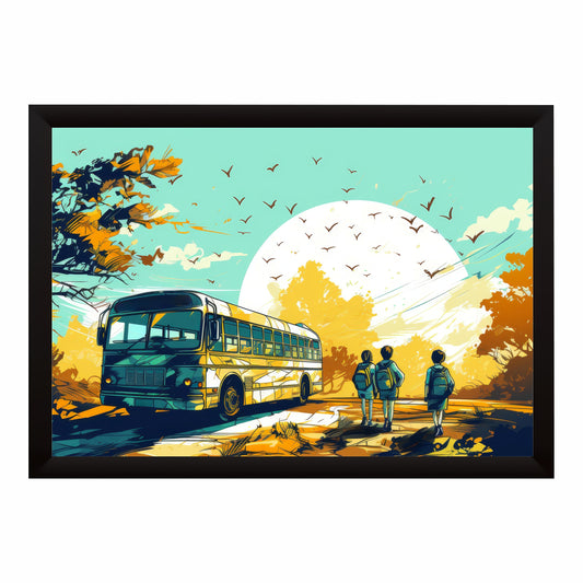 School Bus Adventure Wall Art | Kids Travel Canvas Print | School Journey Illustration Poster