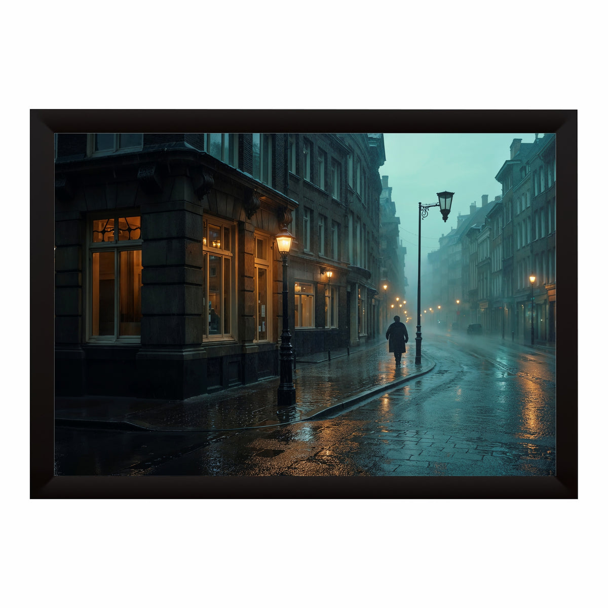 Rainy City Street Wall Art | Moody Urban Landscape Canvas Print | Cinematic Street Photography Decor | Modern Cityscape Wall Art