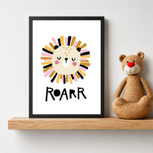 Roarr Lion Nursery Wall Art | Cute Animal Kids Room Poster