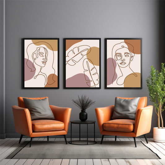 Abstract Face Line Art Wall Decor Set of 3