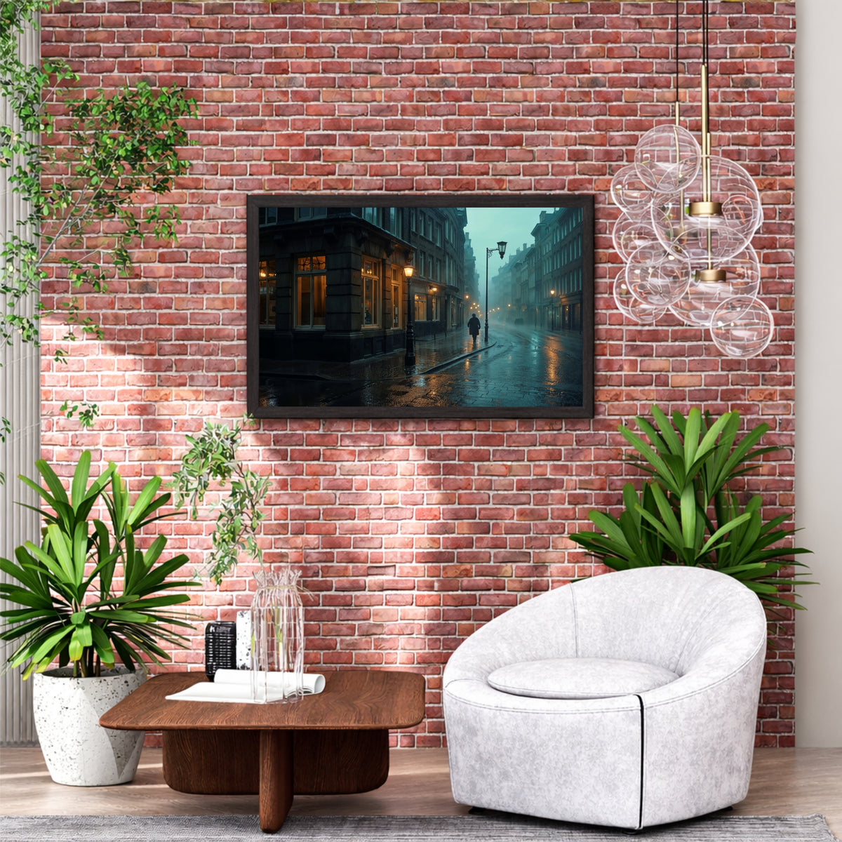 Rainy City Street Wall Art | Moody Urban Landscape Canvas Print | Cinematic Street Photography Decor | Modern Cityscape Wall Art