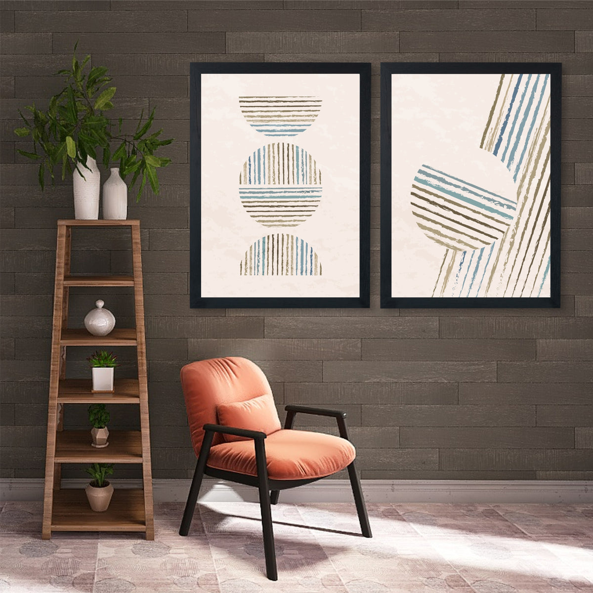 Abstract Striped Wall Art Set | Blue Beige Minimalist Decor