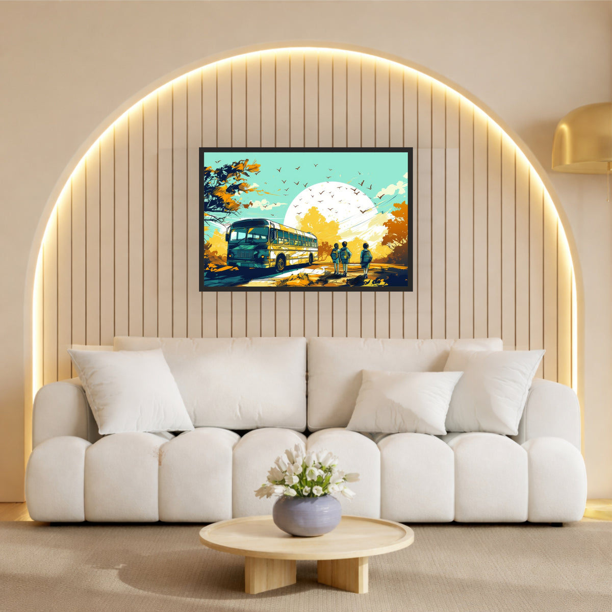 School Bus Adventure Wall Art | Kids Travel Canvas Print | School Journey Illustration Poster