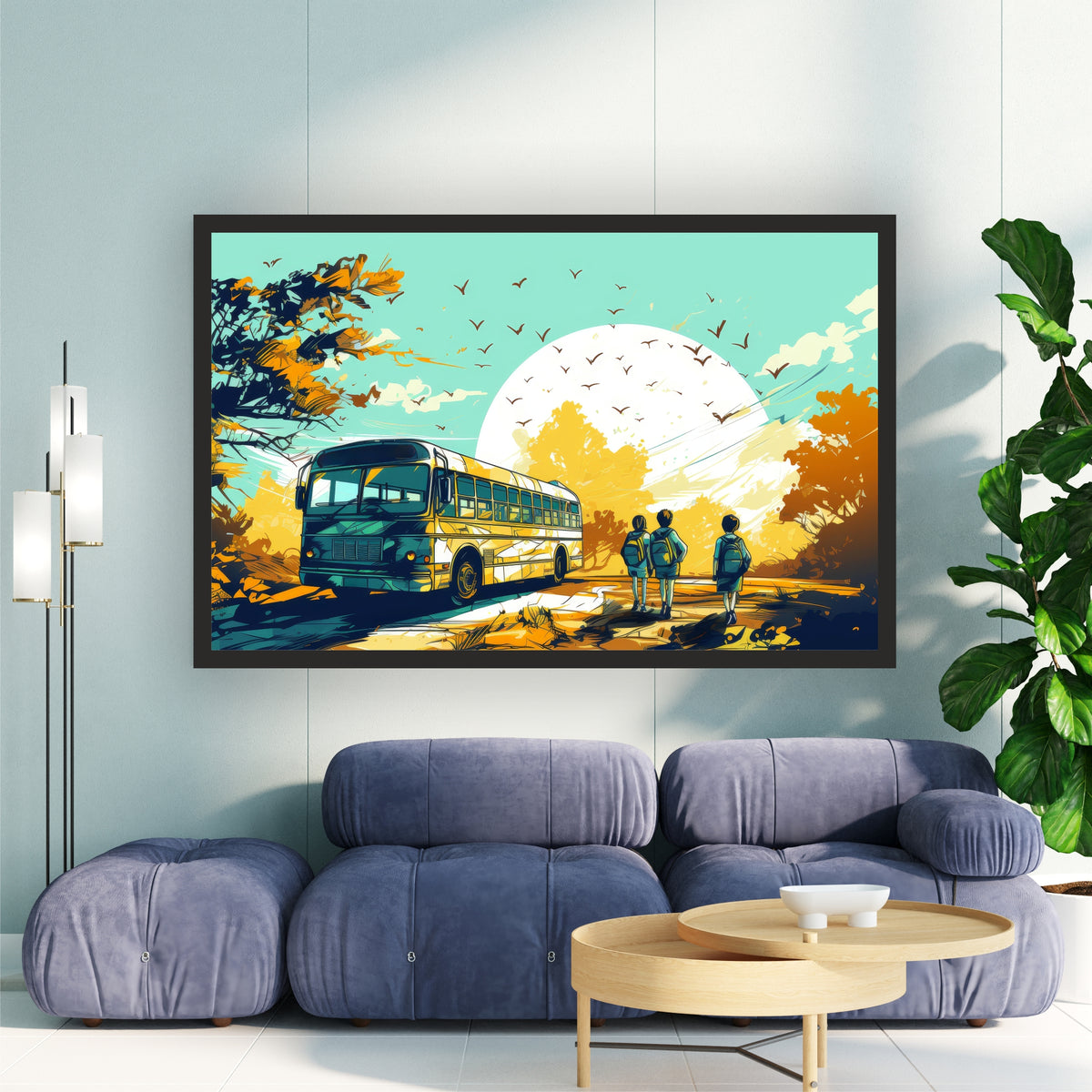 School Bus Adventure Wall Art | Kids Travel Canvas Print | School Journey Illustration Poster