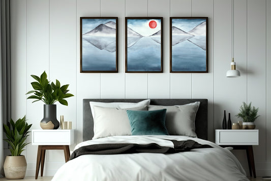 Tranquil Horizon Wall Frame Set – Minimalist Mountain Art for Modern Spaces