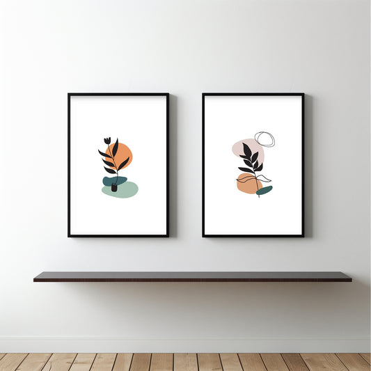 Abstract Leaf Harmony Wall Frame Set – Minimalist Art with Earthy Charm 🌿